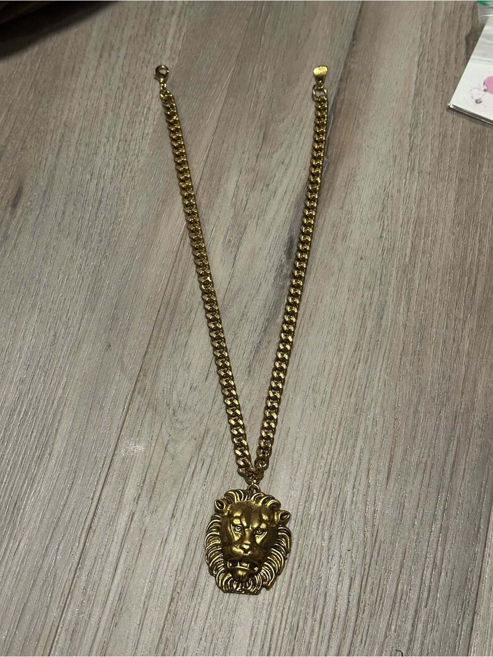 Gold Lion Head Pendant Necklace - Women's Statement Jewelry